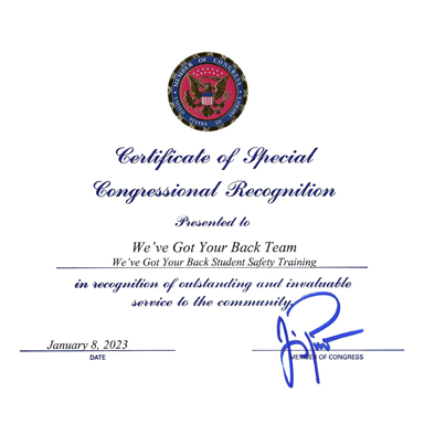 Certificate of Special Congressional Recognition, 2023
