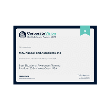 Corporate Vision Health & Safety Awards, Best Situational Awareness Training Provider 2024, West Coast USA