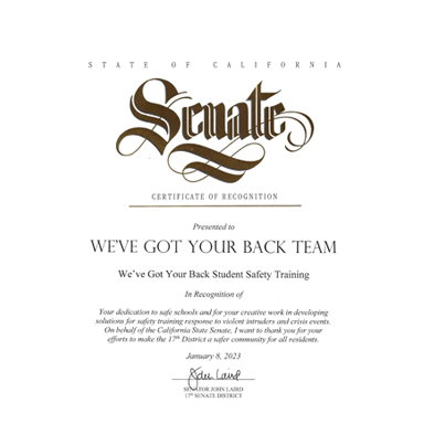 State of California Senate Certificate of Recognition, 2023